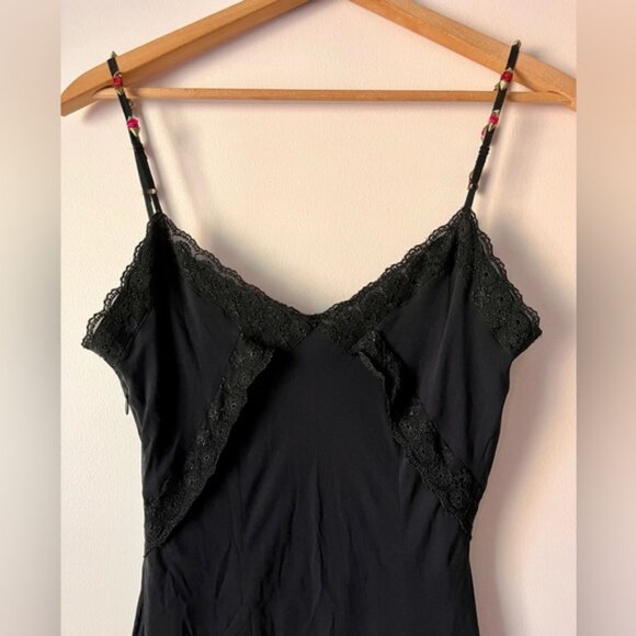 Vintage CACHE 100% Silk Sheer Beaded Rosebud Lace Slip Dress Size 10 - Picture 7 of 10